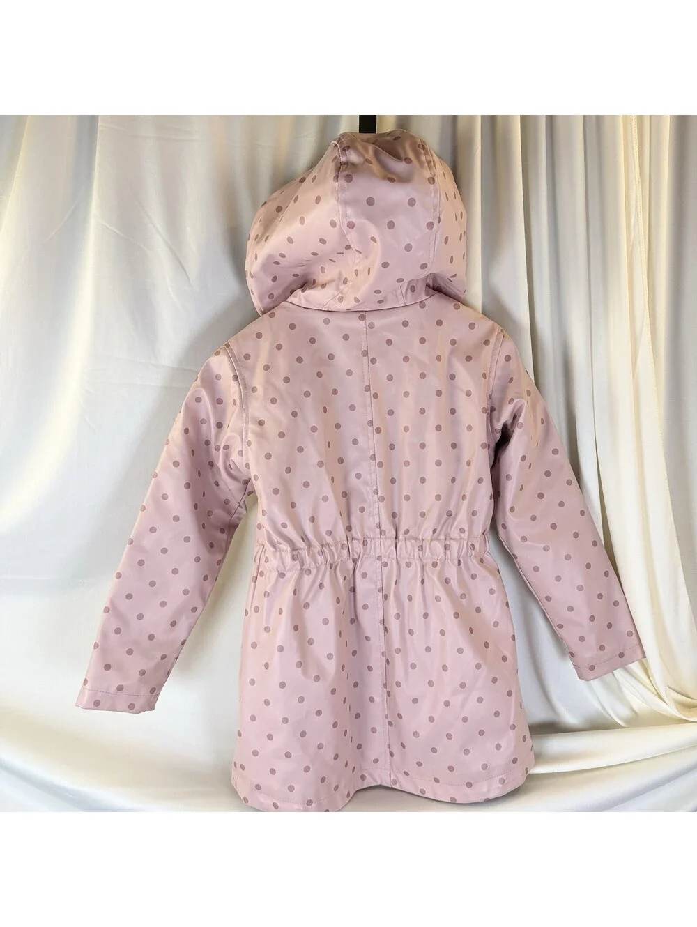 C & C California Girls Pink Rain Jacket Hooded Coat Polka Dot Faux Fur Lined 5